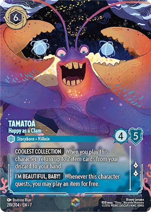 Card featuring a colorful character with text and icons