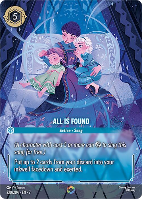 Card featuring characters from Disney's Frozen with a blue and purple color scheme