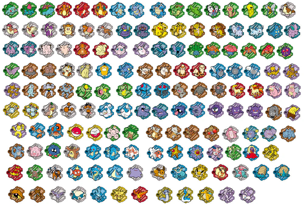 Collection of colorful gemstone-like objects arranged in a grid.