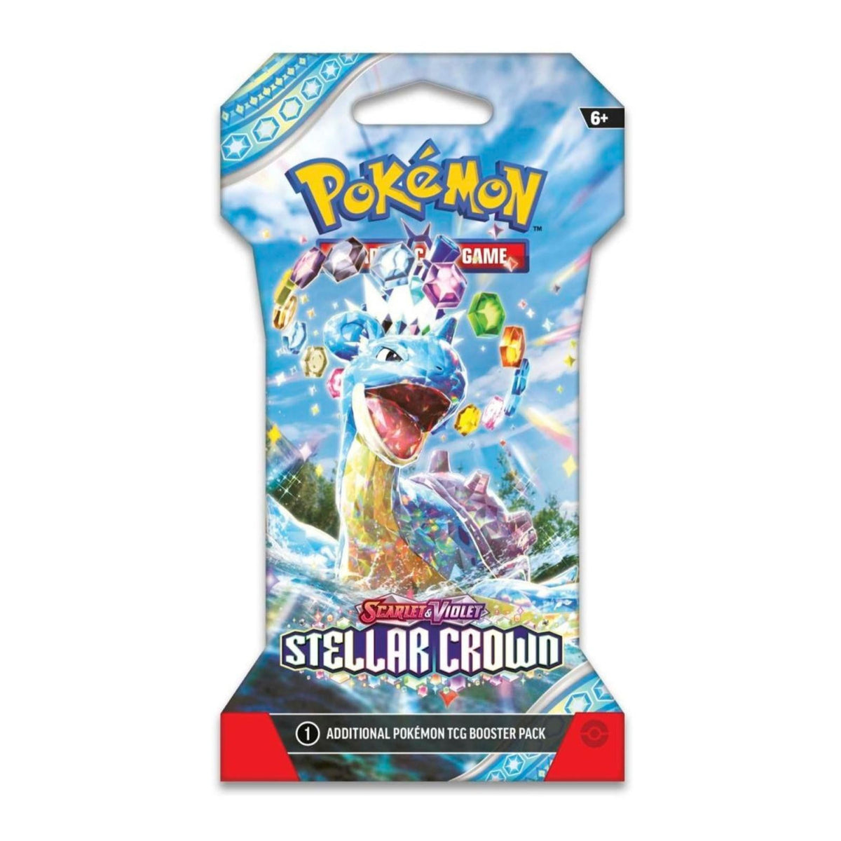 sleeved booster pack of stellar crown with lapras 