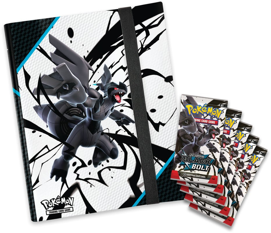 Pokémon trading card game binder with cards on a white background
