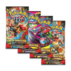 Four Pokemon card game packs with various characters on a white background