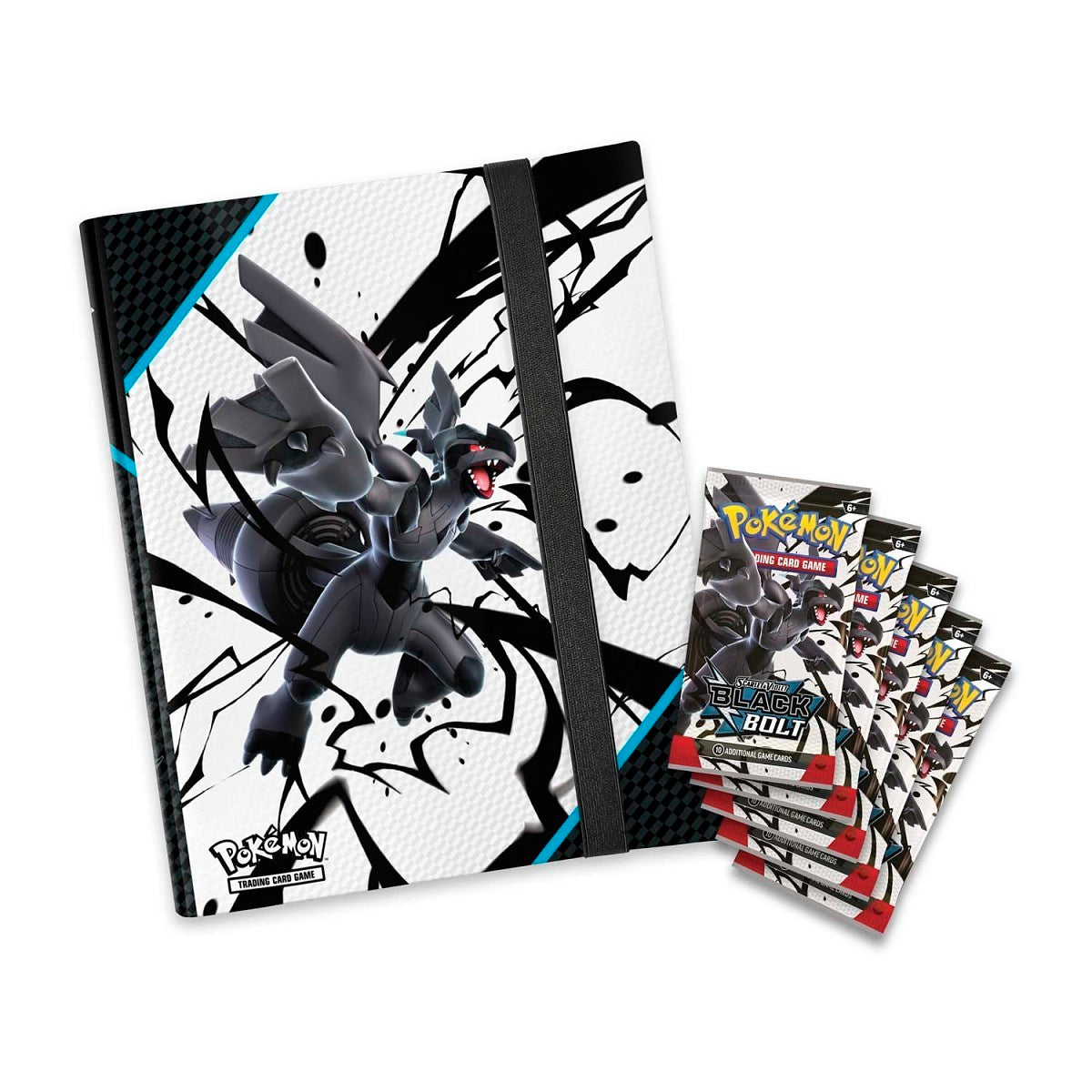 Pokémon themed card binder with cards on a white background