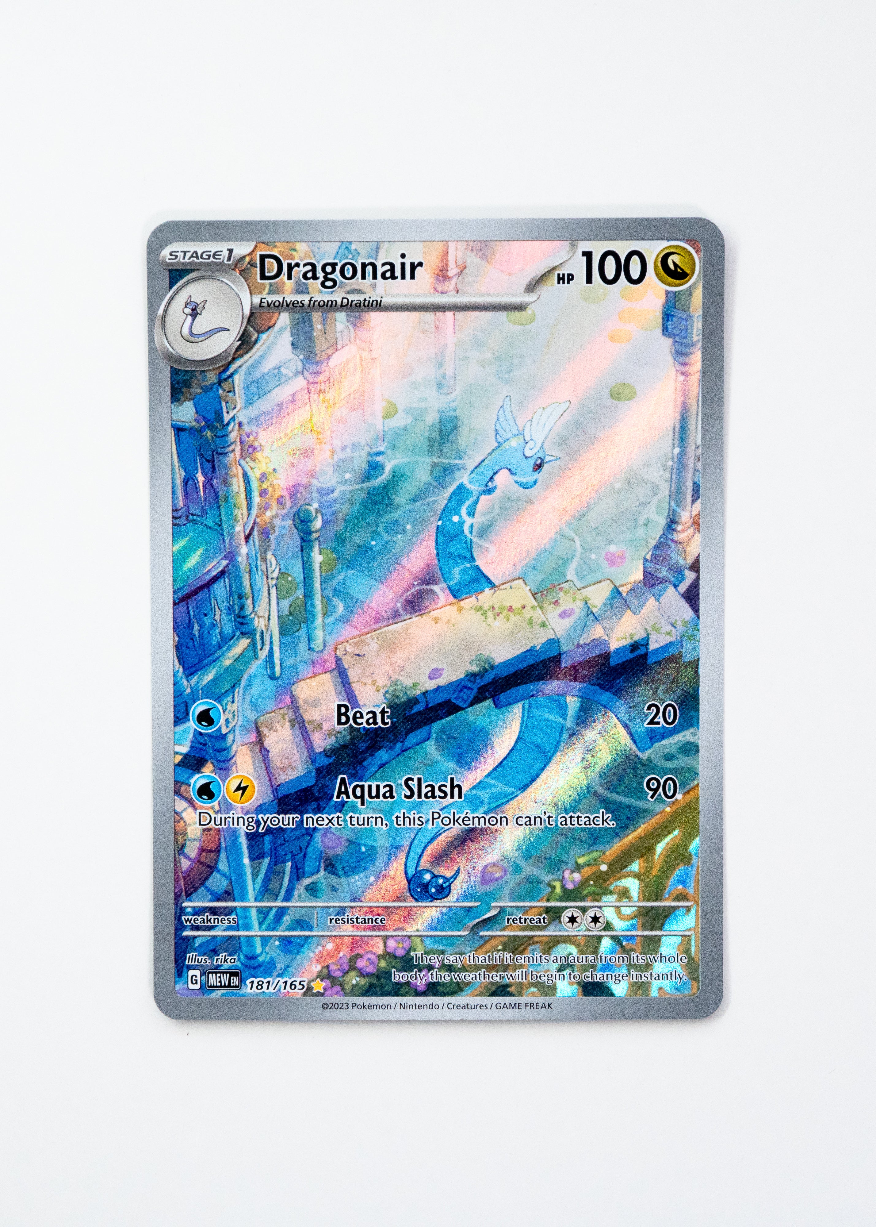 Dragonair Pokémon trading card with colorful design on a white background