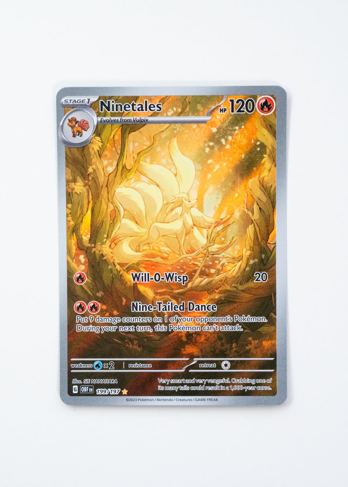Pokémon trading card featuring Ninetales on a white background