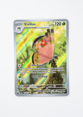 Vivillon Pokémon trading card with colorful design on a white background