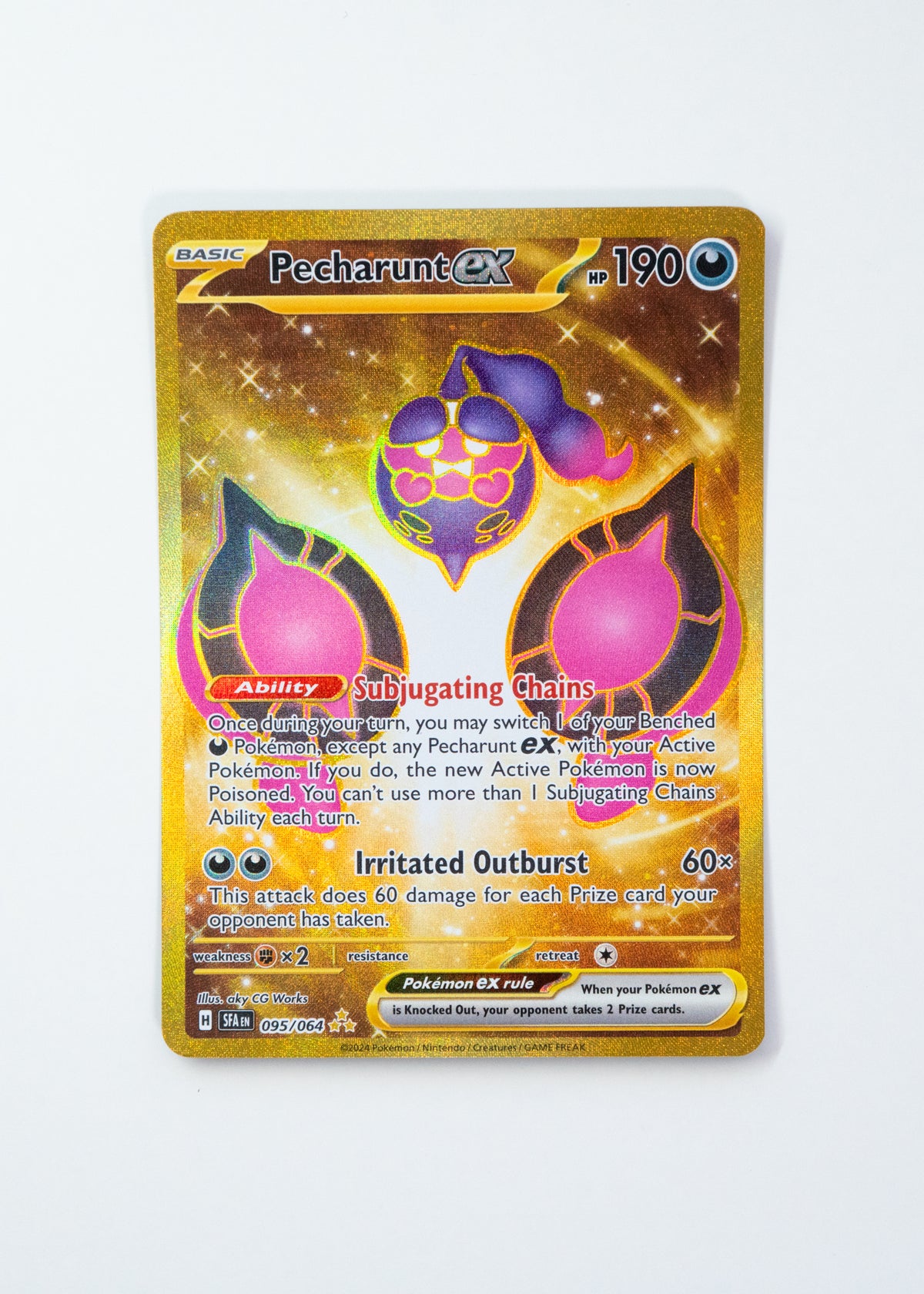 Pokémon trading card featuring Pechárunt EX on a white background