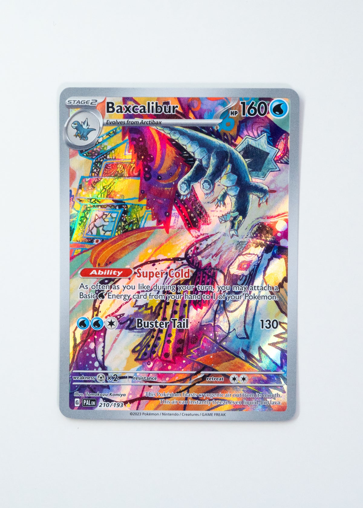 Colorful trading card featuring a character with a sword on a white background
