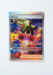 Pokémon trading card featuring a character named Kieran on a white background