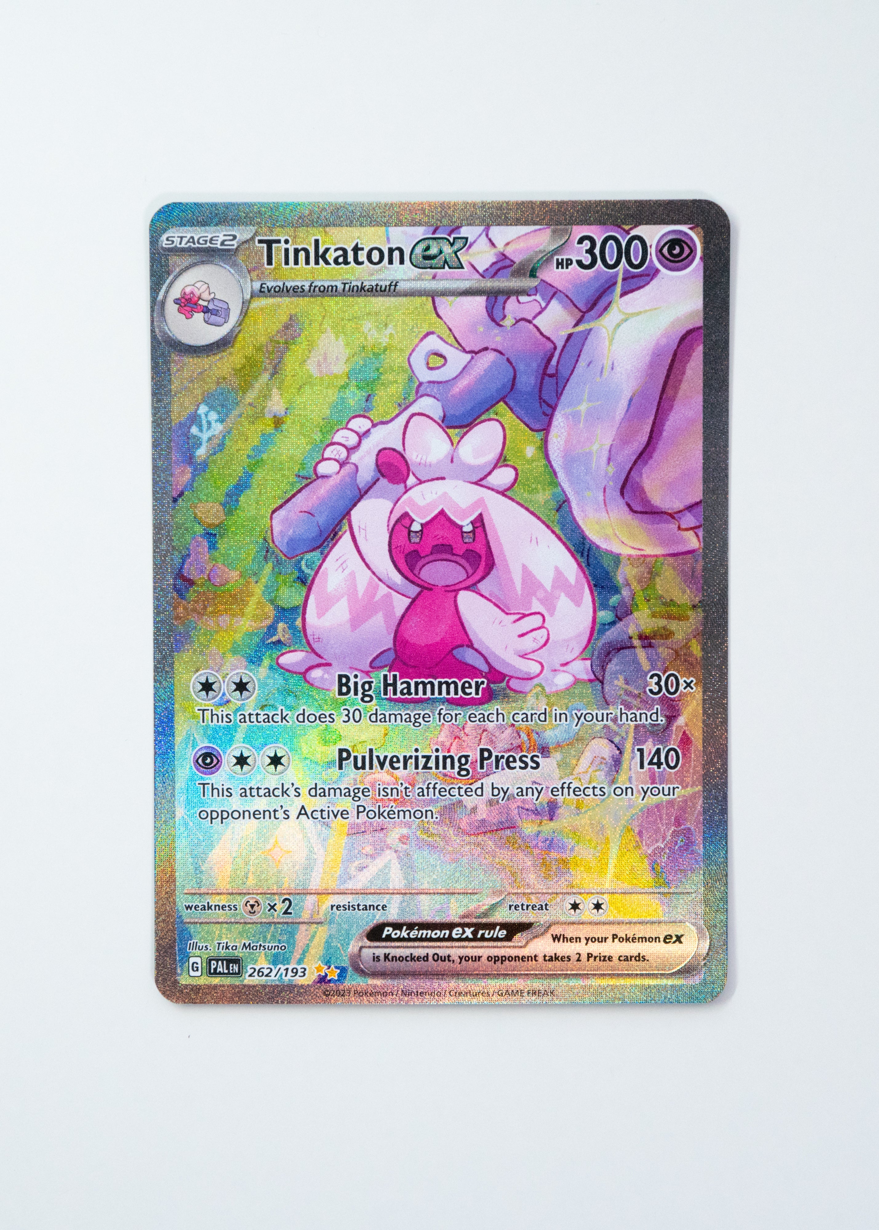 Pokémon trading card featuring Tinkaton EX on a white background