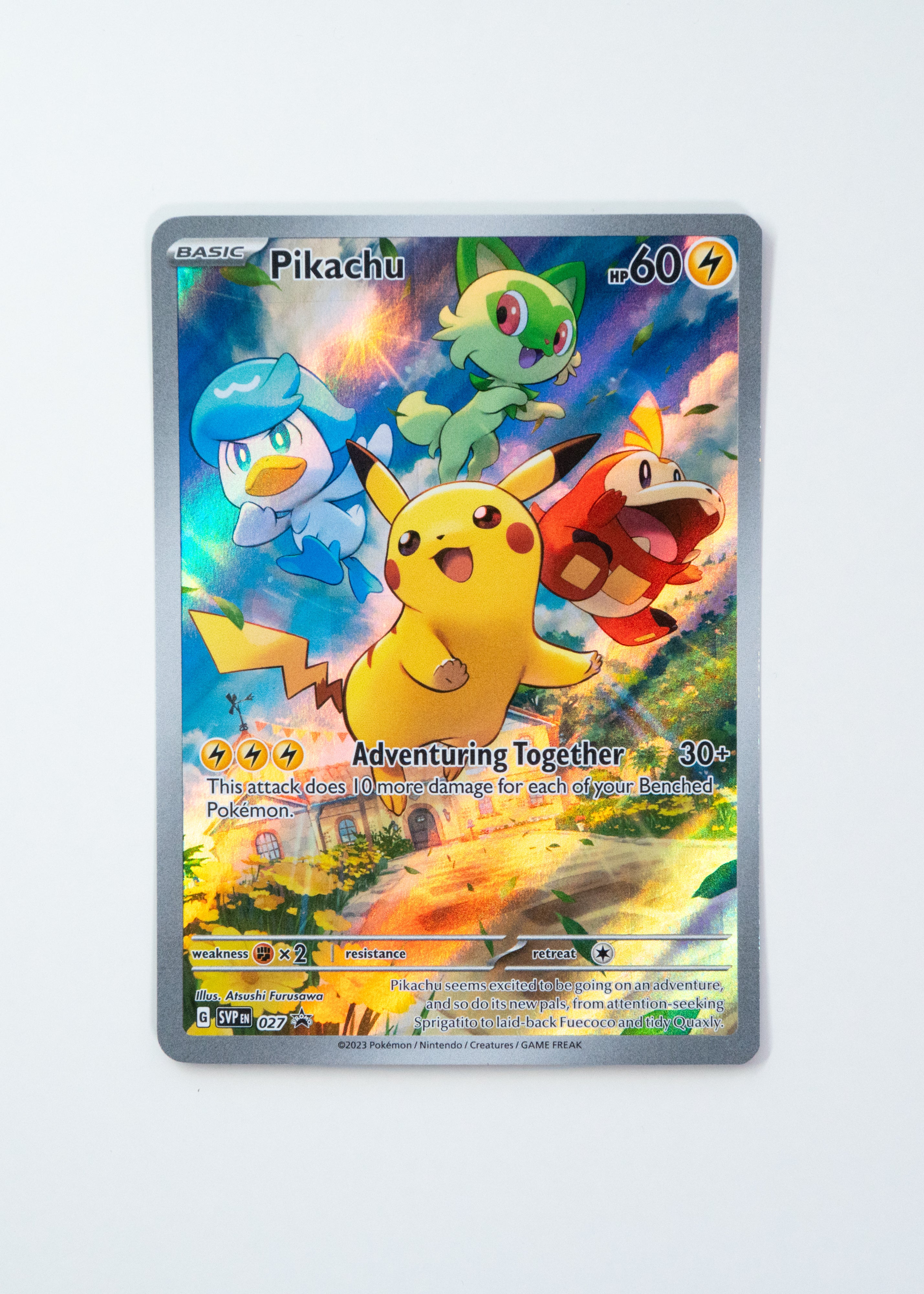 Pokémon trading card featuring Pikachu and other characters on a white background