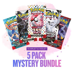 Five Pokémon trading card packs with colorful designs on a white background.