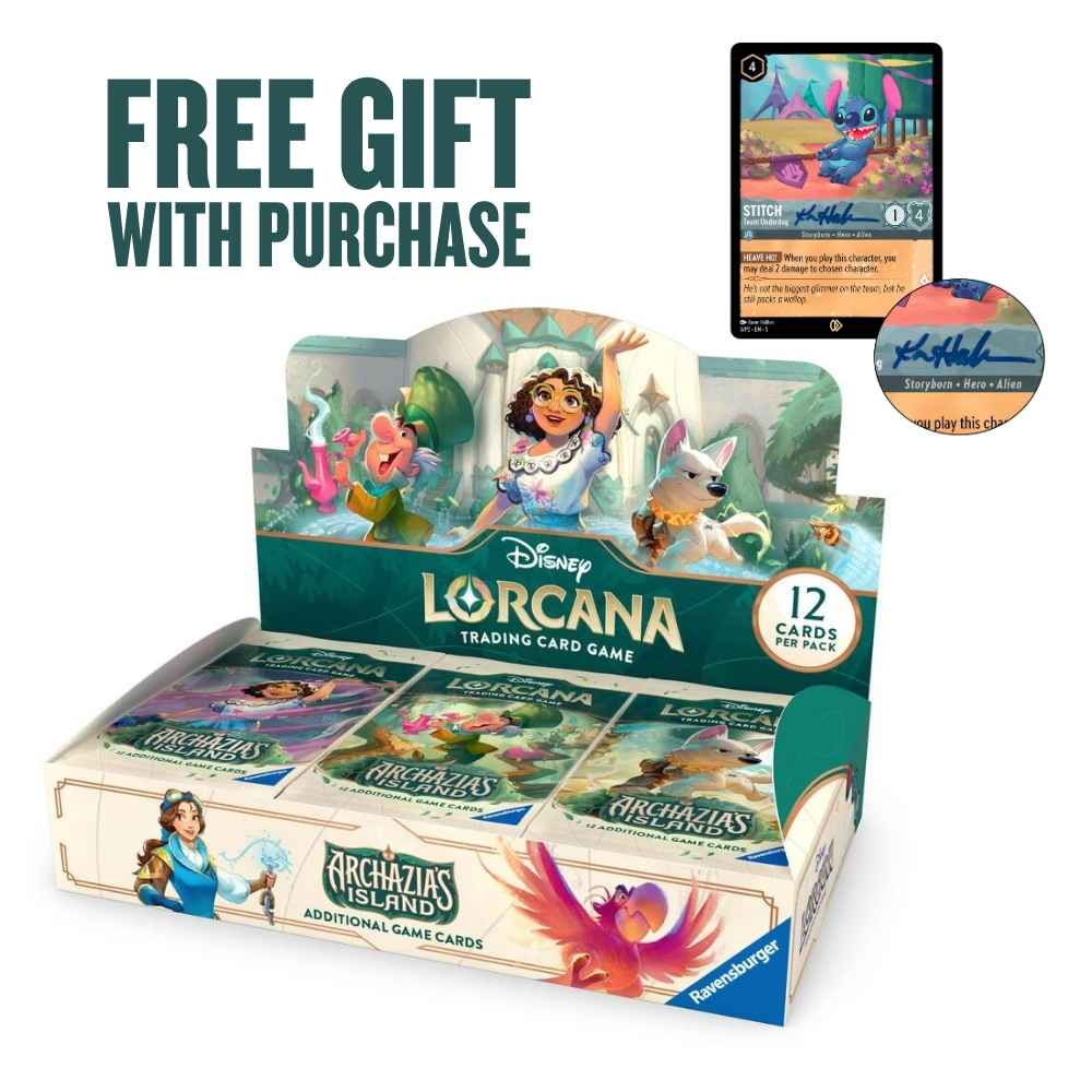 Disney Lorcana trading card game box with free gift offer on a white background
