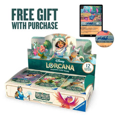 Disney Lorcana trading card game box with free gift offer on a white background